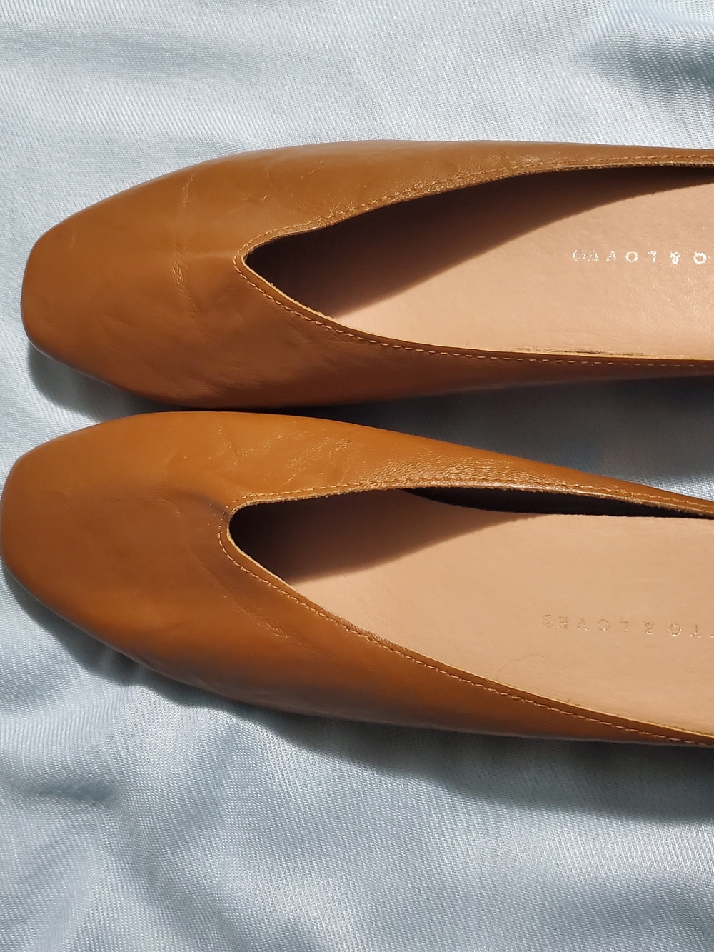 Women's Tan Leather Slip-On Ballet Flats
